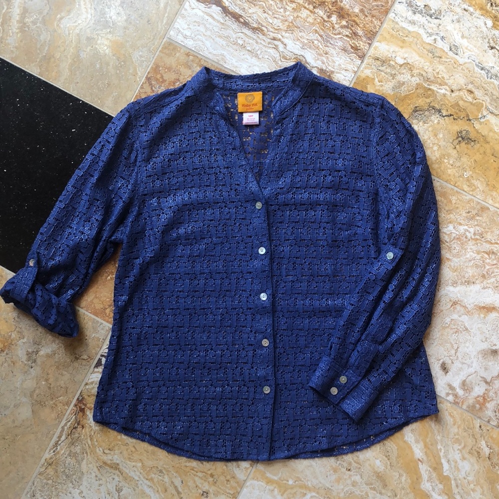 Ruby Rd. Petite Purple Button Down Blouse Size 12p - image 1